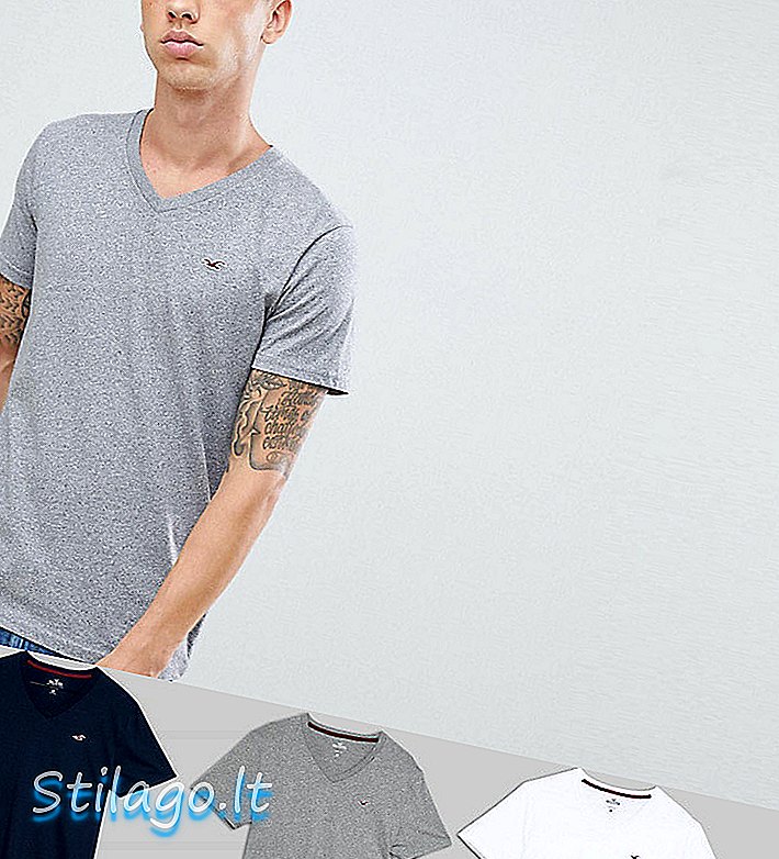 T-shirt Hollister 3 pezzi scollo a V logo gabbiano vestibilità slim in bianco / grigio / blu navy-Multi
