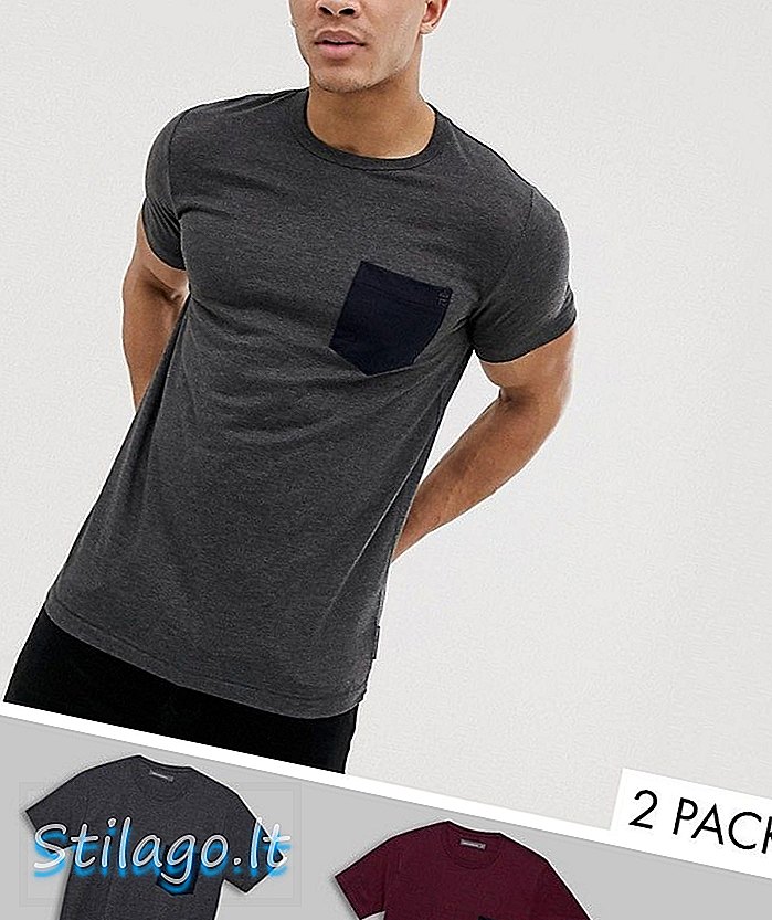 Fransız Bağlantı 2 paket kontrast cep t-shirt-Multi
