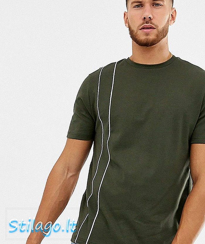 River Island póló, khaki-ban, fehér csövekkel, zöld