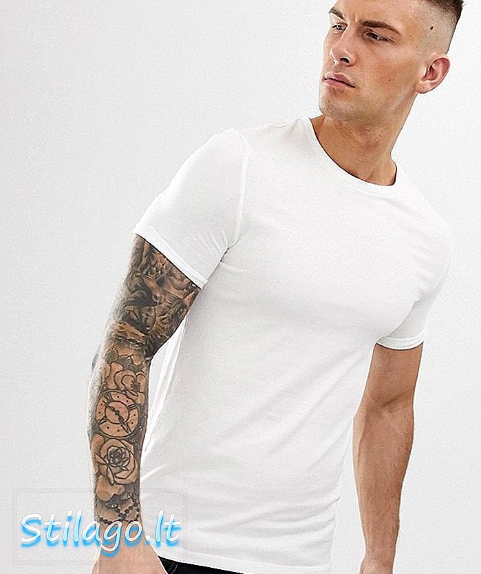 ASOS DESIGN μυς μπλουζάκι με ρολό μανίκι σε λευκό