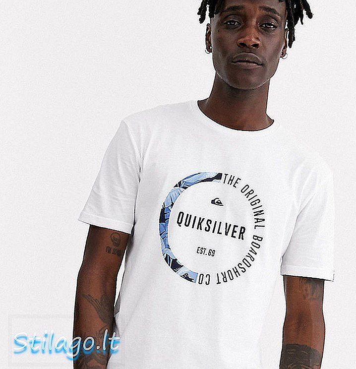 „Quiksilver“ balti marškinėliai trumpomis rankovėmis