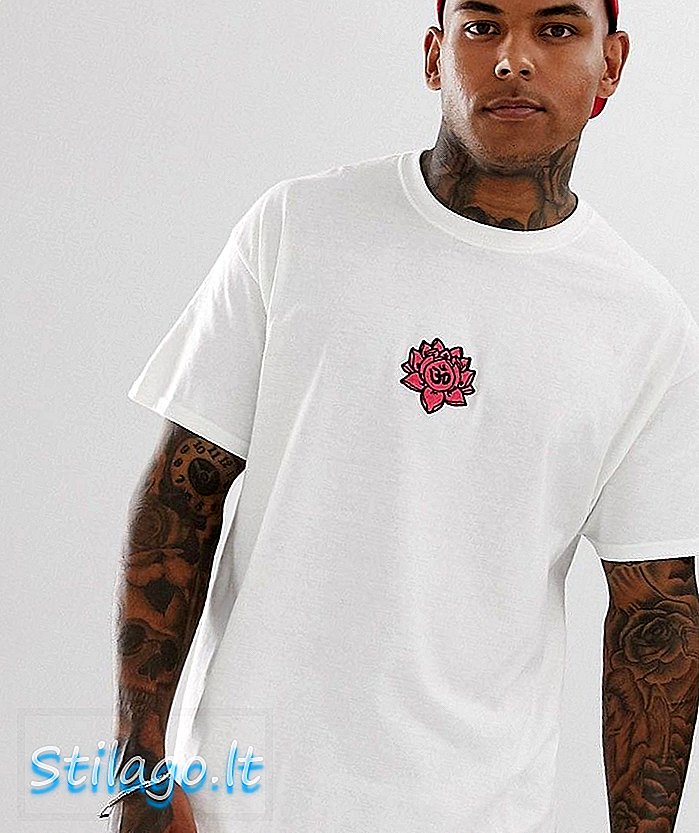 T-shirt de lótus bordada HNR LDN em tamanho grande-Branco