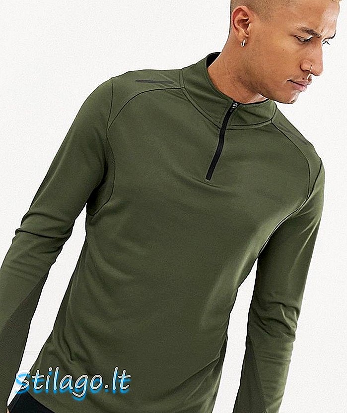 ASOS 4505 μακρυμάνικο μπλουζάκι με στρίφωμα και 1/4 φερμουάρ λαιμό-Πράσινο