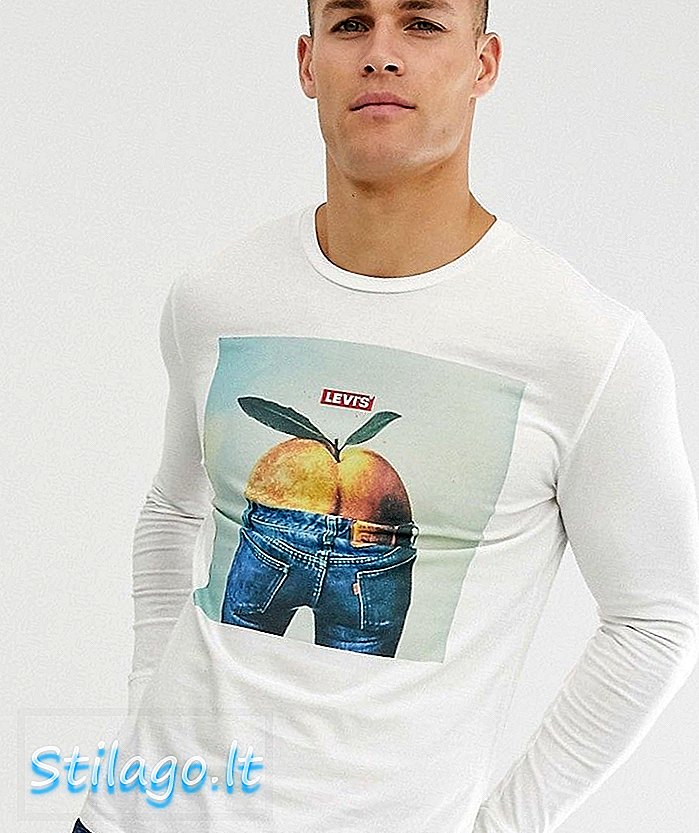 Levis oppdrag fersken fotoprint langermet topp i hvitt