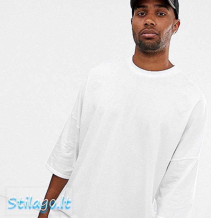 ASOS DESIGN Camiseta comprida com palangre extragrande de grandes dimensões com manga enrolada em branco