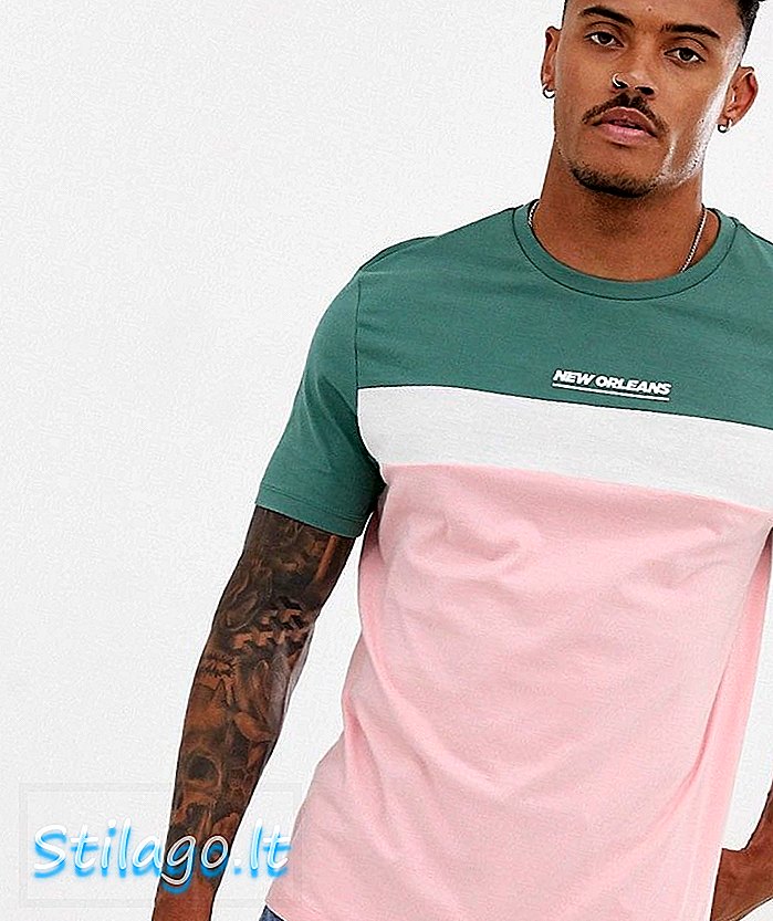 „ASOS DESIGN“ ekologiškos medvilnės atsipalaidavimo miesto spausdinimo marškinėliai su spalvotomis blokinėmis plokštėmis-„Multi“