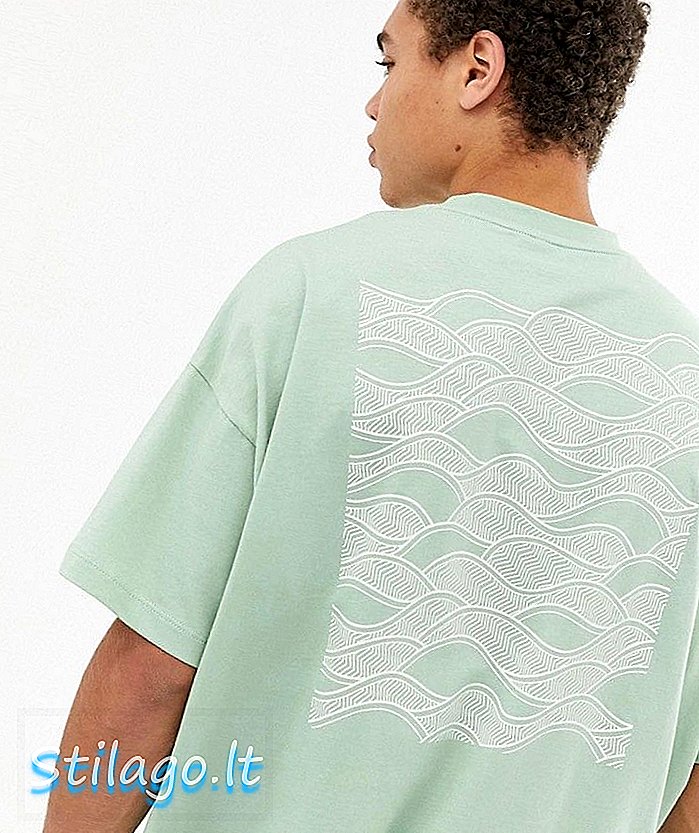 ASOS DESIGN nadrozmerné tričko s textom na hrudi a potlačou zadnej vlny-zelená