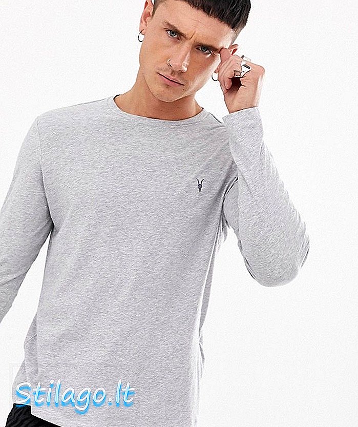 AllSaints Tonic långärmad ramskull logotyp t-shirt i grå marl