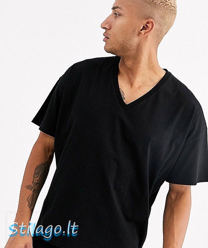 ASOS DESIGN nadrozmerné tričko s hlbokým výstrihom v čiernej farbe