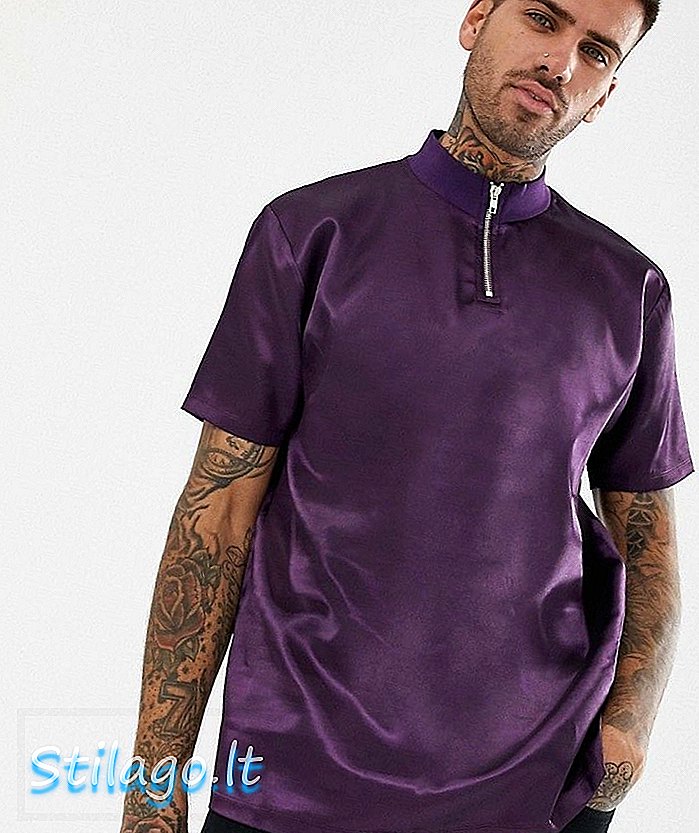 Camiseta ASOS DESIGN descontraída com gola de tartaruga em tecido acetinado em roxo