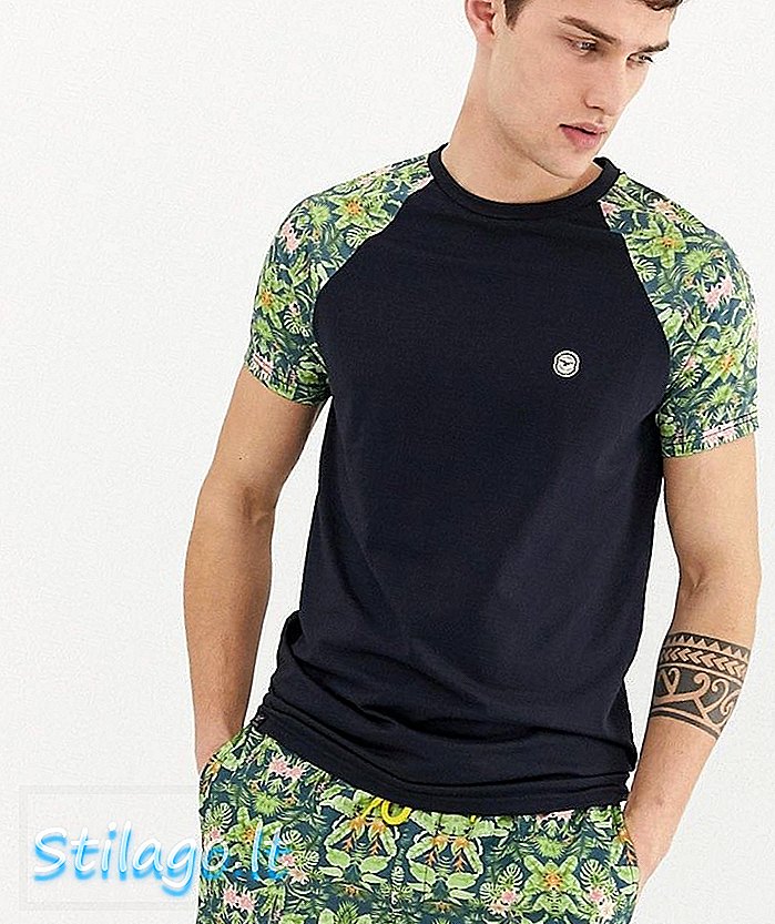 T-shirt raglan com estampa tropical Le Breve co-ord-Navy