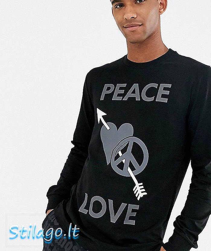 Love Moschino t-shirt de manga comprida love peace em preto