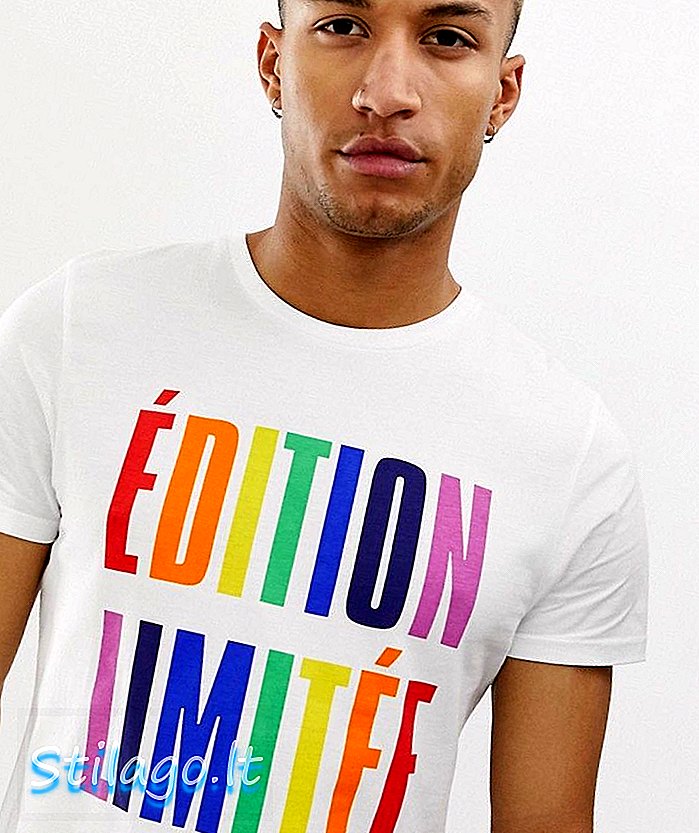 ASOS DESIGN t-paita, jossa sateenkaaren ranskalainen iskulause print-white