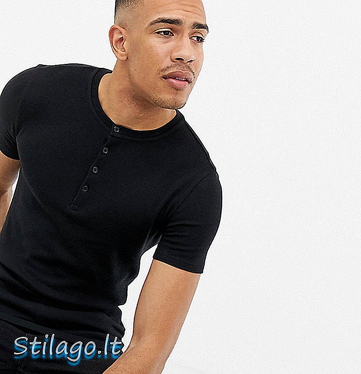 Camiseta de cuello alto con cuello redondo en gofre en negro de ASOS DESIGN Tall