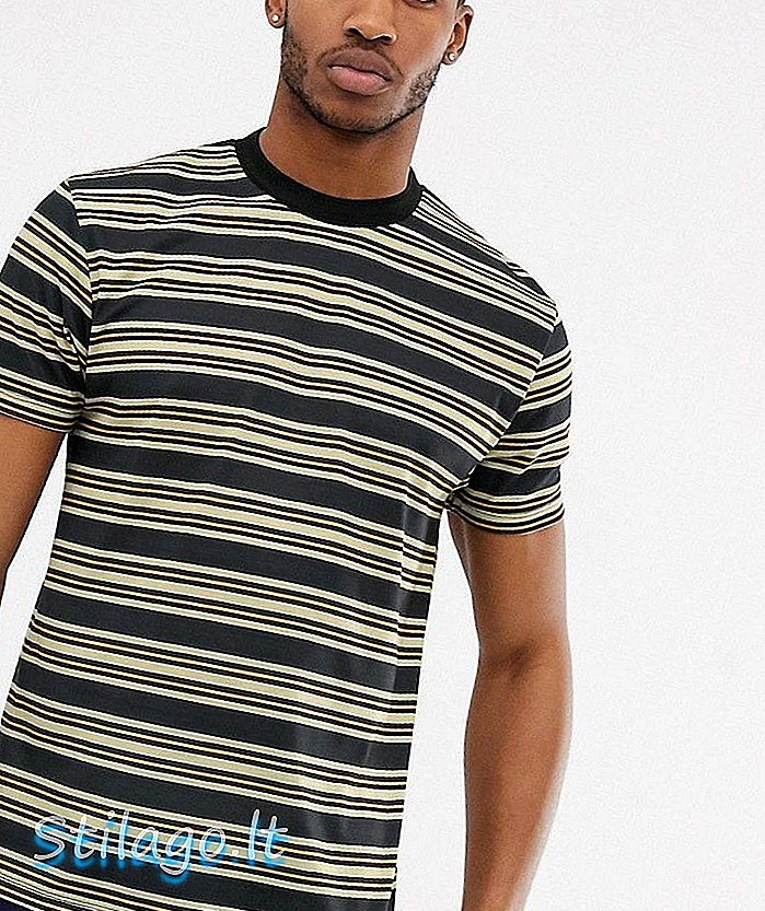 Tricou cu dungi relaxate ASOS DESIGN cu gât grele, cu coardă-Negru