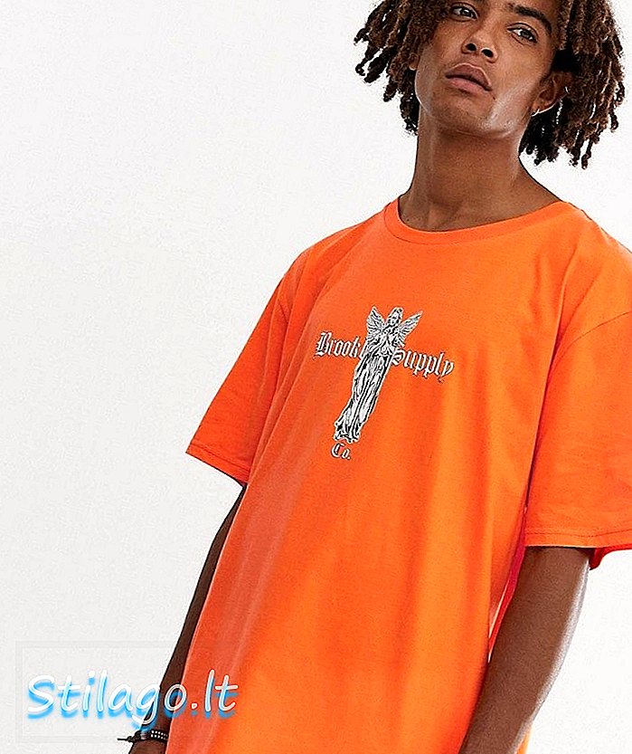 Brooklyn Supply Co T-Shirt mit fallender Schulter und orangefarbenem Aufdruck