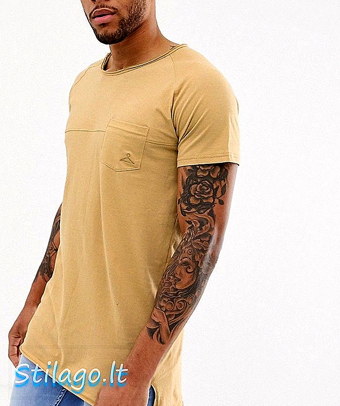 T-shirt con tasca a taglio vivo Soul Star lunga linea Tan