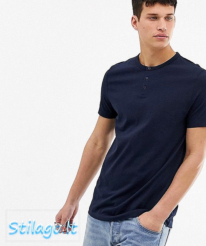 ASOS DESIGN organisk t-skjorte med grandad hals i marineblå