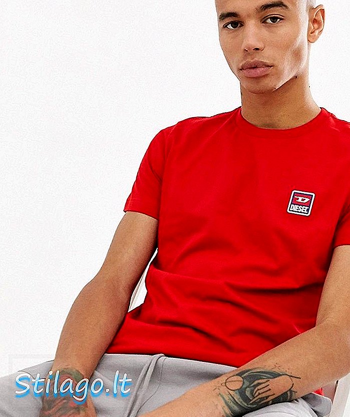 T-shirt logo lencana Diesel T-Diego Div berwarna merah