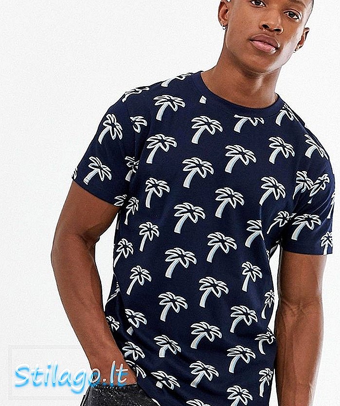 Bellfield Palm Print T-Shirt-Navy