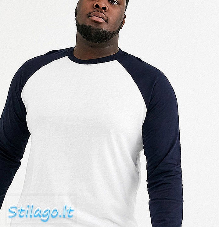 ASOS DESIGN Plus raglánové tričko s dlhým rukávom a posádkovým krkom v bielej a námorníckej farbe
