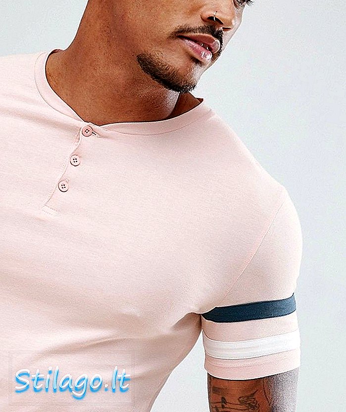그랜드 넥과 소매 컷 소우-핑크가있는 ASOS DESIGN 머슬 핏 티셔츠