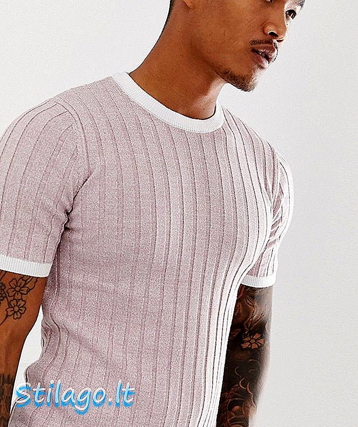 ASOS DESIGN - T-shirt côtelé coupe ajustée en maille torsadée rose