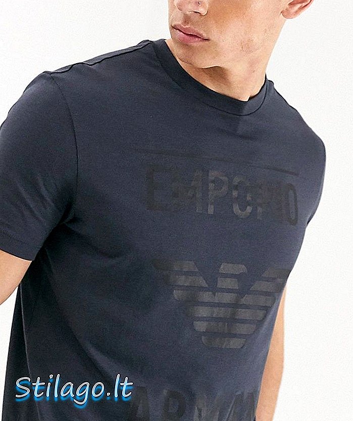 Emporio Armani großes Adlertextlogo-T-Shirt in Graphitgrau