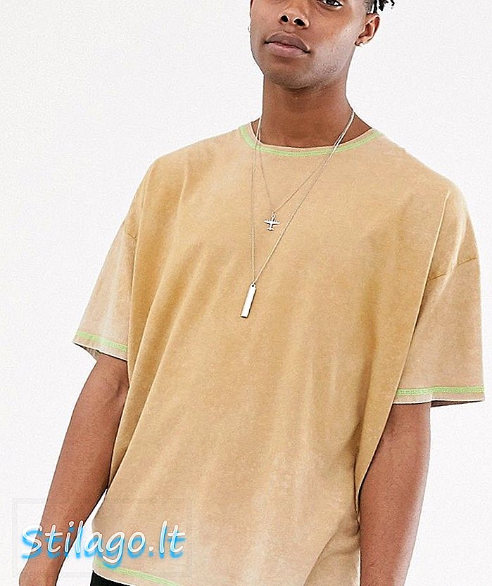 เสื้อยืดไซส์ใหญ่จาก ASOS DESIGN พร้อมการซักด้วยกรดและการเย็บสีตัดกัน - สีเบจ