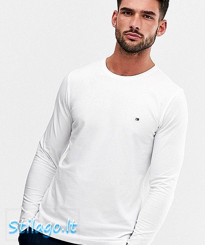 T-shirt bianca a manica lunga con logo slim fit Tommy Hilfiger