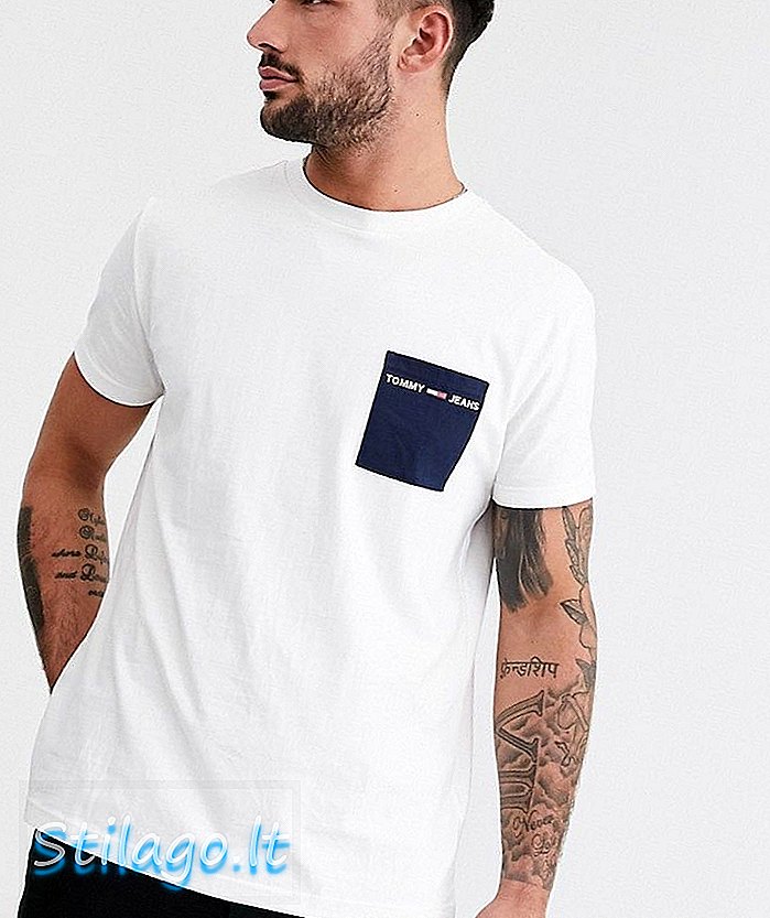 Tommy Jeans camiseta bolsillo contraste-Blanco
