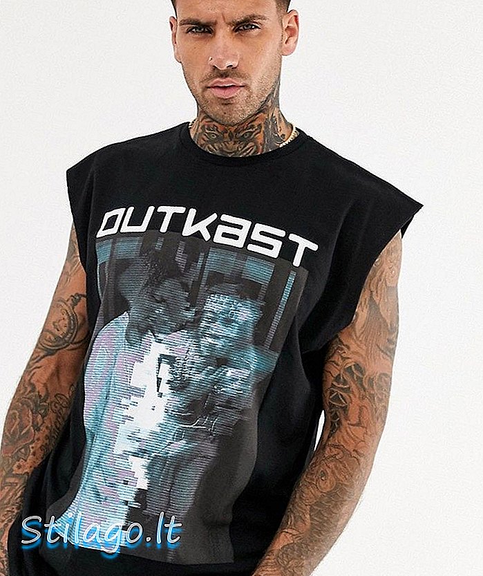 ASOS DESIGN - T-shirt oversize sans manches Outkast - Noir