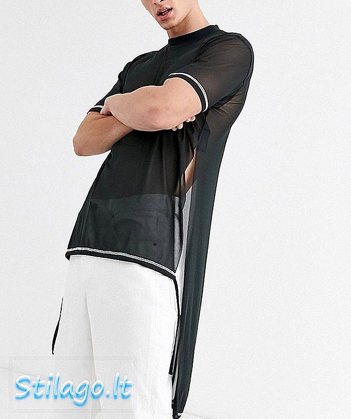 ASOS DESIGN - T-shirt rilassata con orlo a gradino estremamente lungo in maglia nera