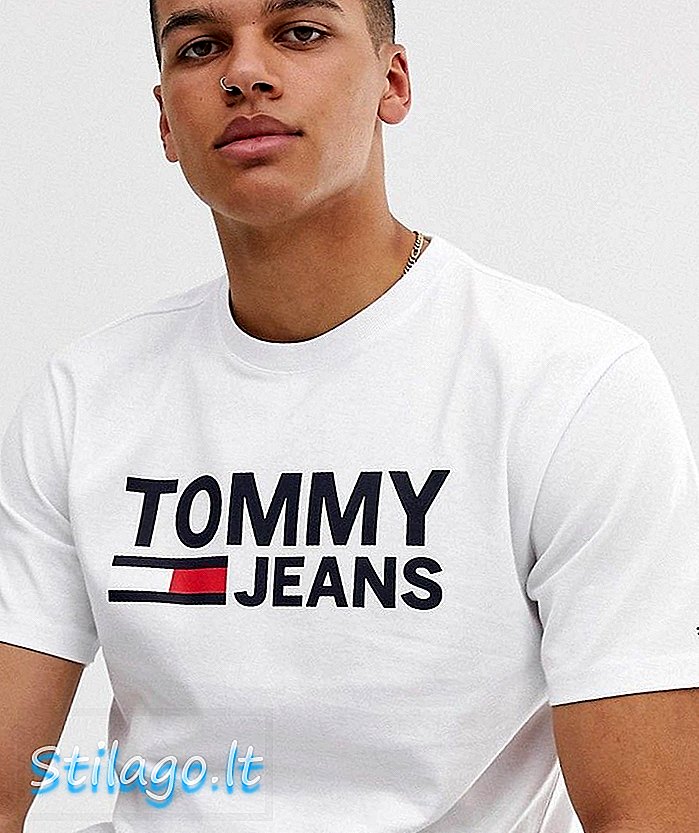 Tommy Jeans klassinen rinnassa sijaitseva logo t-paita valkoinen