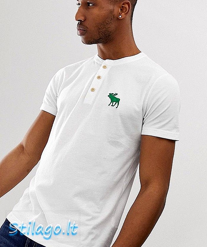 Abercrombie & Fitch eksplodēja ikonas logo henley t-krekls baltā krāsā