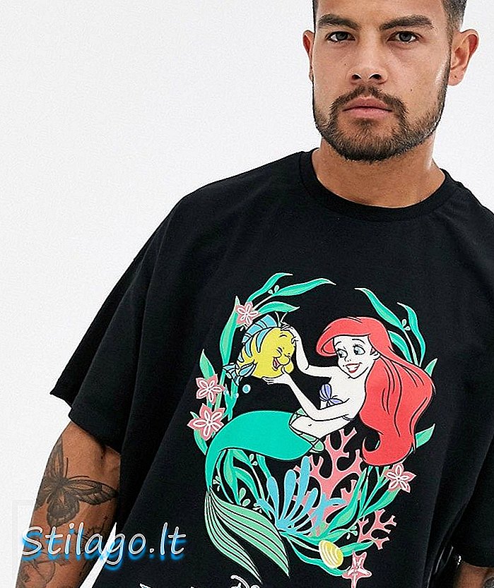 ASOS DESIGN T-shirt Little Mermaid yang besar-Hitam