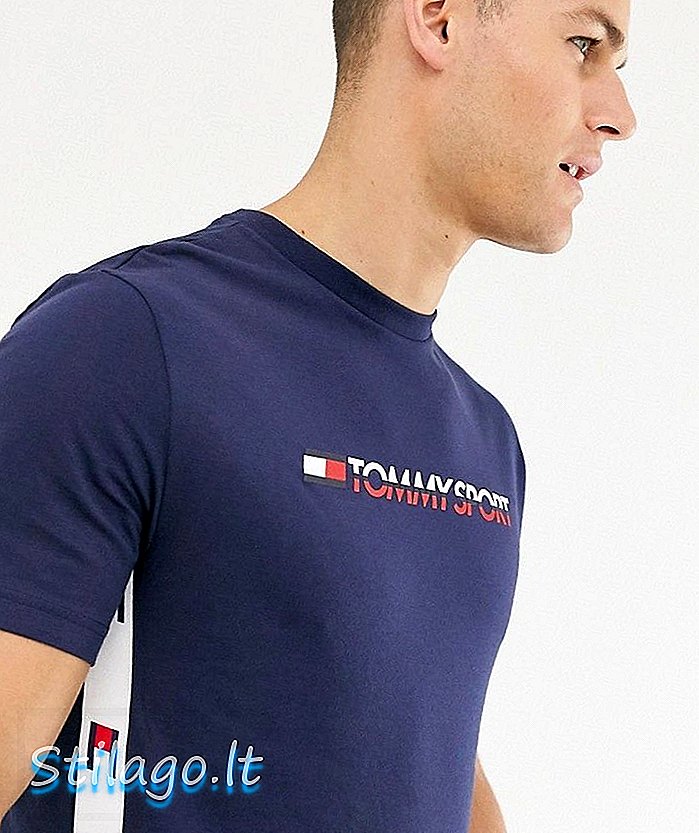 Tommy Sports logóval szalagos póló, sötétkék