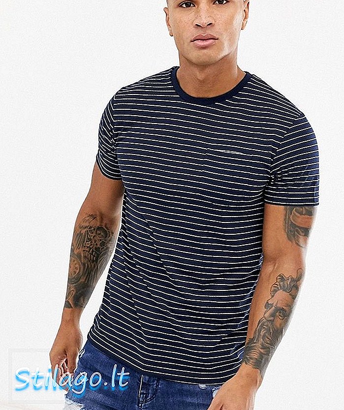 Brave Soul dye dye stripe pocket tshirt-Navy