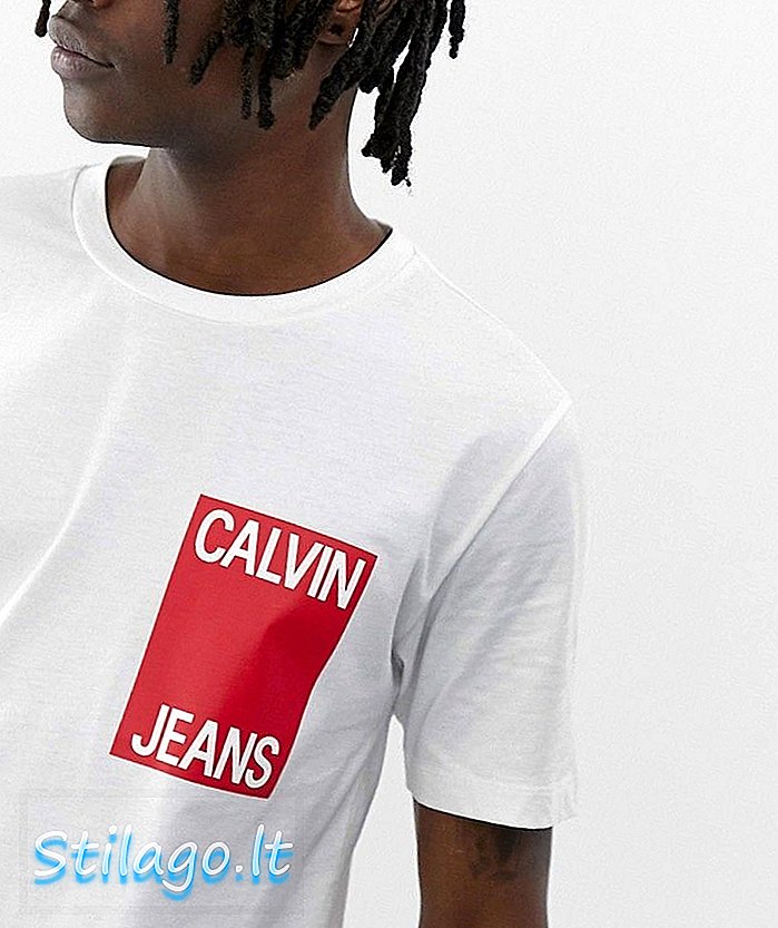 کیلون کلین جینز سینے کے خانے کا لوگو ٹی شرٹ سفید / سرخ رنگ میں