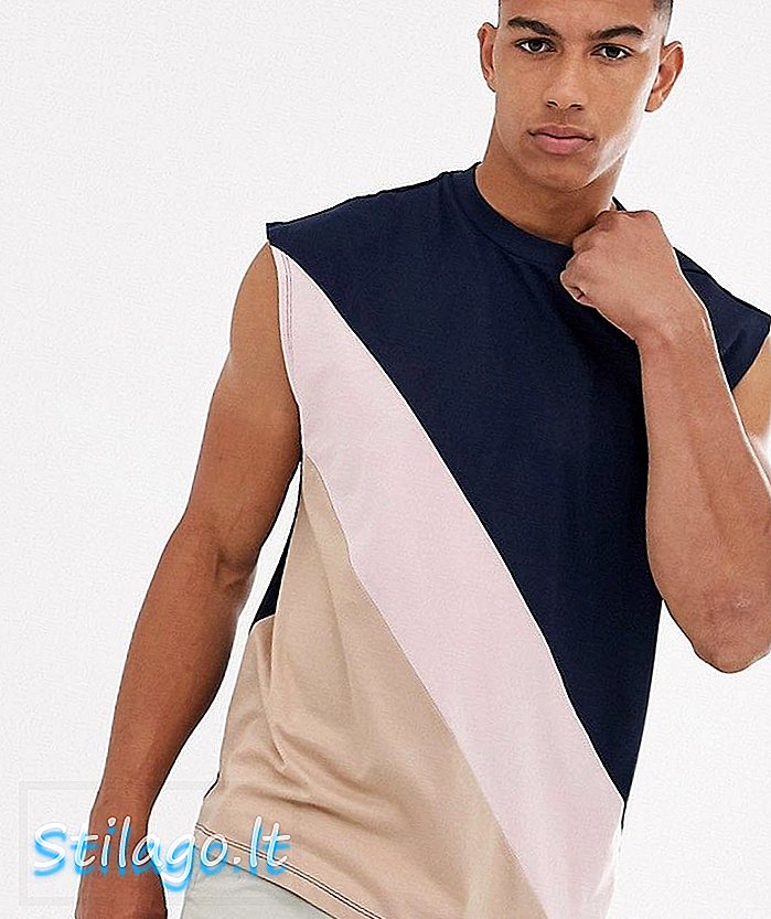 ASOS ڈیزائن نامیاتی بڑے سائز کے بغیر آستین والی ٹی شرٹ اخترن رنگ بلاک ملٹی کے ساتھ