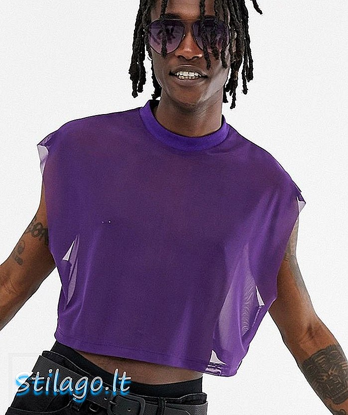 ASOS DESIGN oříznuté tričko s dlouhým rukávem bez rukávů v jemném pletivu - fialové