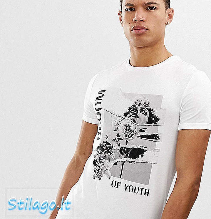 ASOS DESIGN Tall - Aansluitend T-shirt met historische print en omgeslagen mouwen - Wit