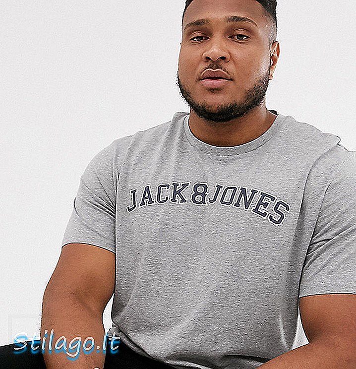 Jack & Jones Originals Plus 가슴 브랜딩 로고 티셔츠-그레이
