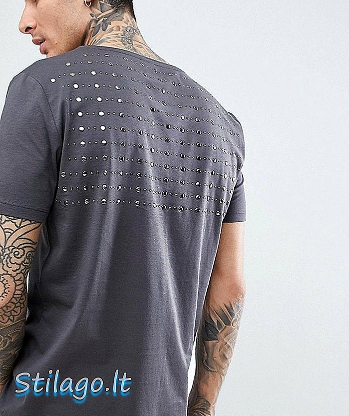 ASOS DESIGN - T-shirt décontracté avec encolure dégagée et dos clouté en métal - Gris
