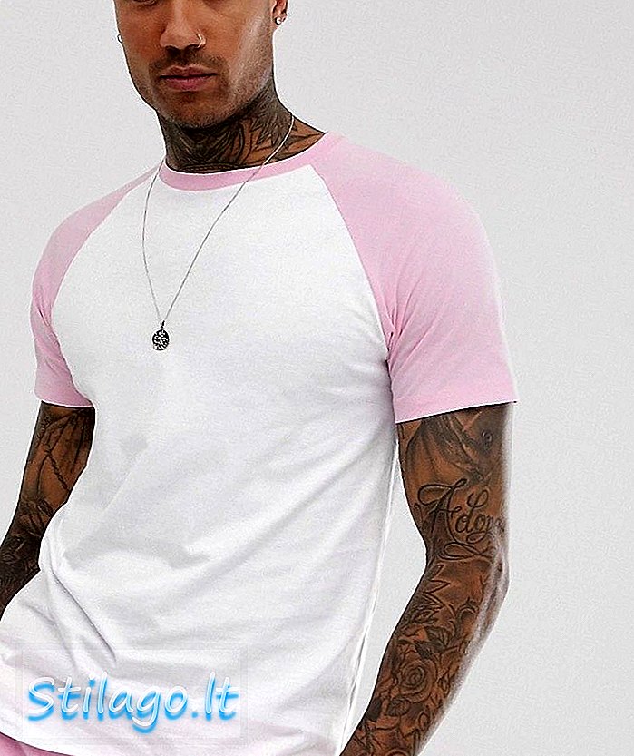 Bershka Join Life Raglanowa bawełniana koszulka w kolorze różowo-białym
