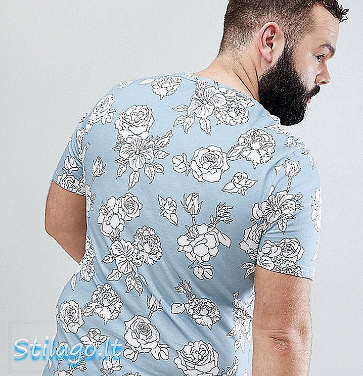 Noose & Monkey Longline Muscle Floral Print T-Shirt-Μπλε