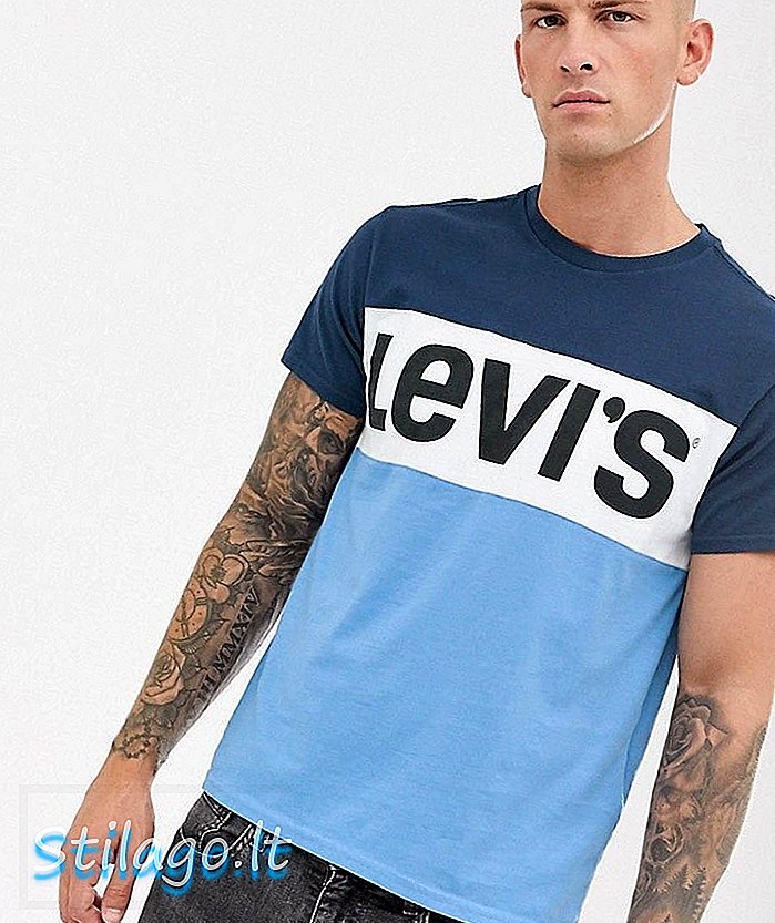 लेव्हीचा कलरब्लॉक ब्लॉक लोगो क्रू नेक टी-शर्ट-निळा
