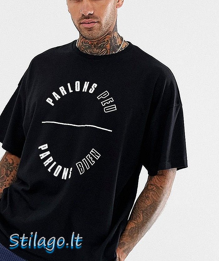 ASOS DESIGN - T-shirt oversize con stampa di testo francese-Nero