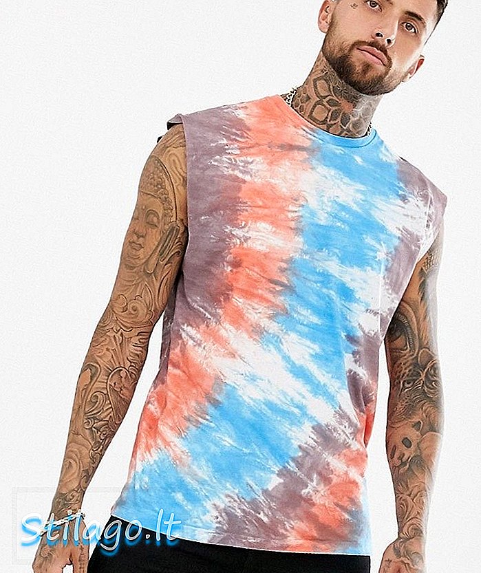 ASOS DESIGN - Oversized, lang mouwloos T-shirt met getrapte zoom in diagonale tie-dye wash-Multi