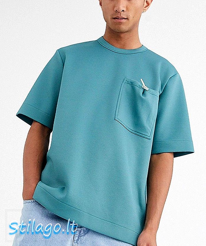 टॉगल पॉकेट-ग्रीनसह एएसओएस व्हाइट सैल फिट टीशर्ट